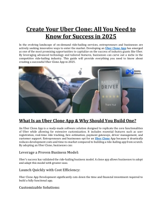Create Your Uber Clone: All You Need to Know for Success in 2025