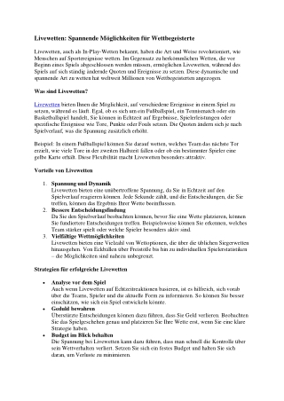 Livewetten: Spannende Möglichkeiten für Wettbegeisterte