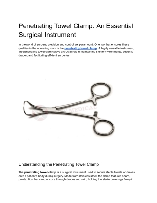 Penetrating Towel Clamp_ An Essential Surgical Instrument