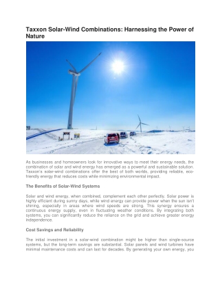 Taxxon: Power Your Future with Solar-Wind Combinations