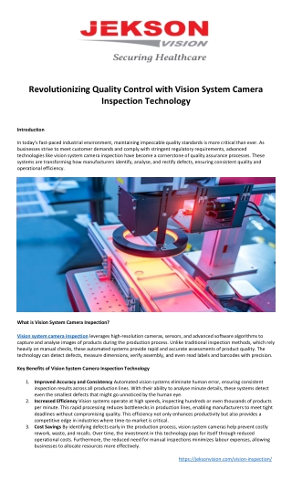 Revolutionizing Quality Control with Vision System Camera Inspection Technology