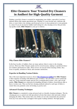 Best Dry Cleaners in Andheri – Elite Cleaners