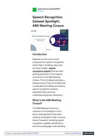 Speech Recognition Dataset Spotlight: AMI Meeting Corpus