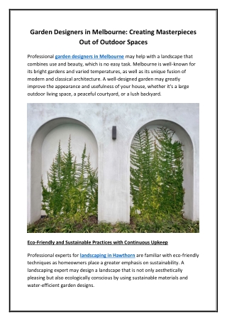 Garden Designers in Melbourne Creating Masterpieces Out of Outdoor Spaces