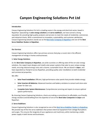 Canyon Engineering Solutions Pvt Ltd