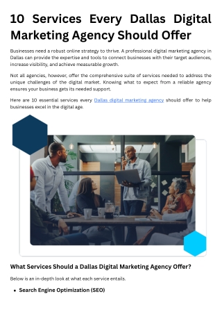 10 Services Every Dallas Digital Marketing Agency Should Offer
