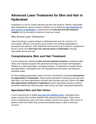 Advanced Laser Treatments for Skin and Hair in Hyderabad