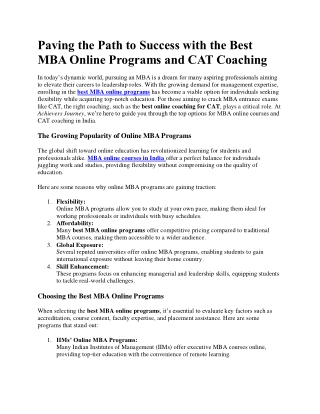 Best MBA Online Programs and CAT Coaching