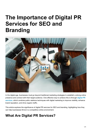 The Importance of Digital PR Services for SEO and Branding