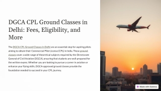 DGCA CPL Ground Classes in Delhi: Fees, Eligibility, and More