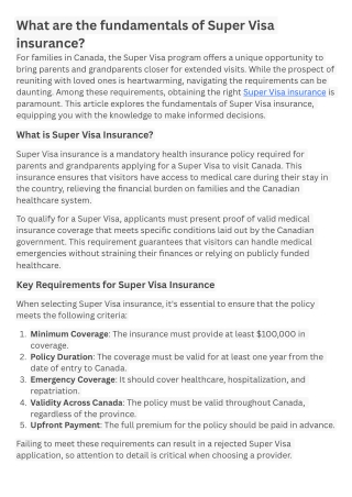 What are the fundamentals of SuperVisa insurance?