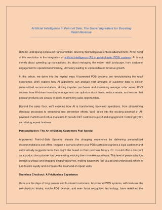 Artificial Intelligence in Point of Sale -The Secret Ingredient for Boosting Retail Revenue