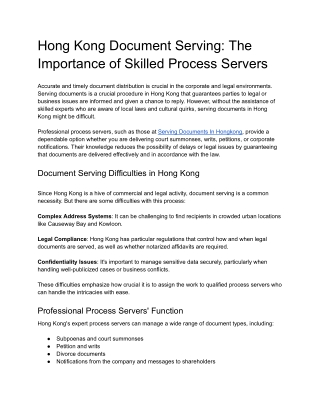 Serving Documents In Hongkong