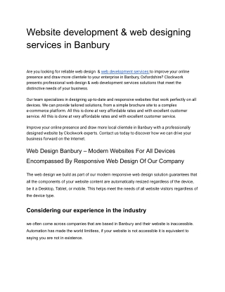 Website development & web designing services in Banbury