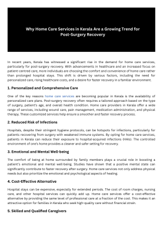 Why Home Care Services in Kerala Are a Growing Trend for Post-Surgery Recovery