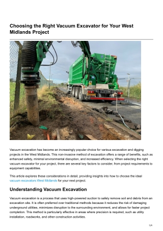 Choosing the Right Vacuum Excavator for Your West Midlands Project