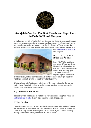 Saroj Jain Vatika  The Best Farmhouse Experience in Delhi NCR and Gurgaon