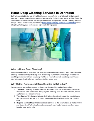 Home Deep Cleaning Services in Dehradun