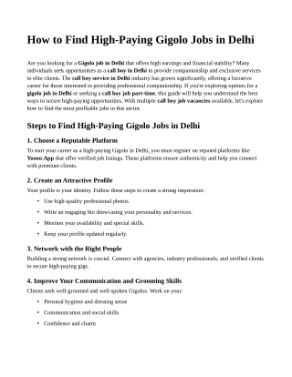 How to Find High-Paying Gigolo Jobs in Delhi