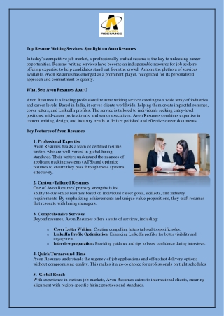 Top Resume Writing Services Spotlight on Avon Resumes