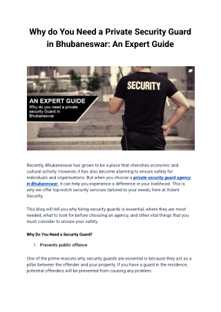 Why do You Need a Private Security Guard in Bhubaneswar_ An Expert Guide