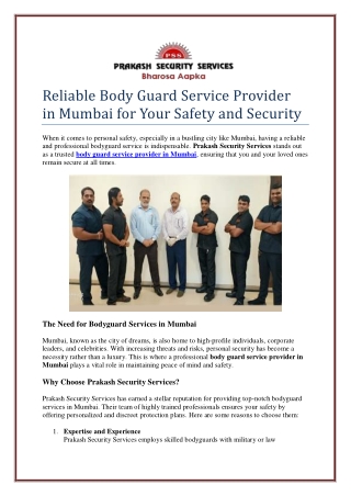 Reliable Body Guard Service Provider in Mumbai for Your Safety and Security