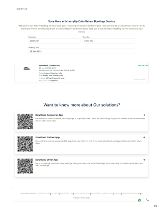 Affordable Round-Trip Cab Save More with HurryUp Cabs Return Bookings Service