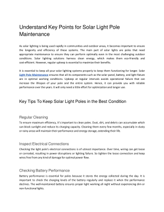 Understand Key Points for Solar Light Pole Maintenance
