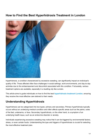 How to Find the Best Hyperhidrosis Treatment in London