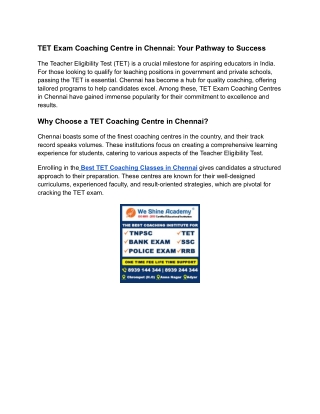 Best TET Coaching Classes in Chennai