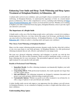 Enhancing Your Smile and Sleep Teeth Whitening and Sleep Apnea Treatment at Stringham Dentistry in Edmonton, AB
