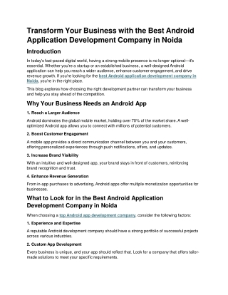 Transform Your Business with the Best Android Application Development Company in Noida