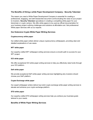 The Benefits of Hiring a white Paper Development Company - Security Tokenizer