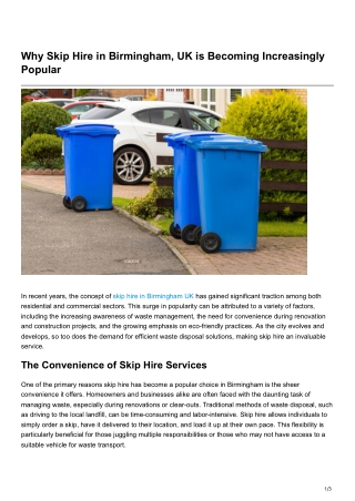 Why Skip Hire in Birmingham, UK is Becoming Increasingly Popular