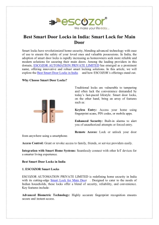 Discover Escozor Best Smart Door Locks in India Today