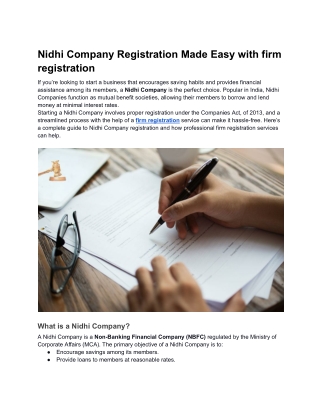 Nidhi Company Registration Made Easy with firm registration