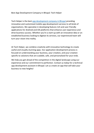 Best App Development Company in Bhopal