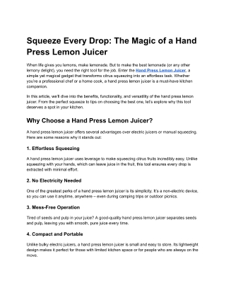 Squeeze Every Drop-The Magic of a Hand Press Lemon Juicer