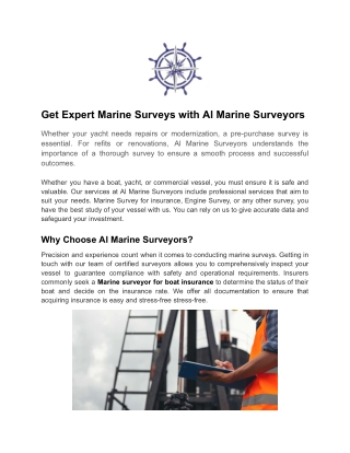 Get Expert Marine Surveys with Al Marine Surveyors