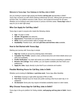 Welcome to Yoooo.App: Your Gateway to Call Boy Jobs in Delhi!