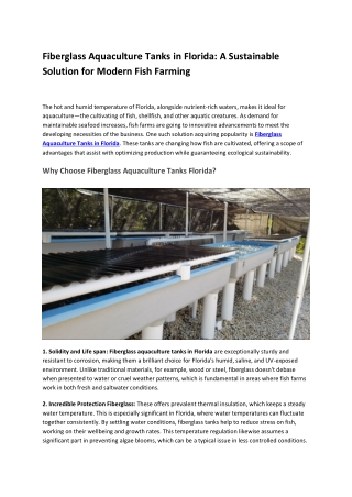 Fiberglass Aquaculture Tanks in Florida A Sustainable Solution for Modern Fish Farming