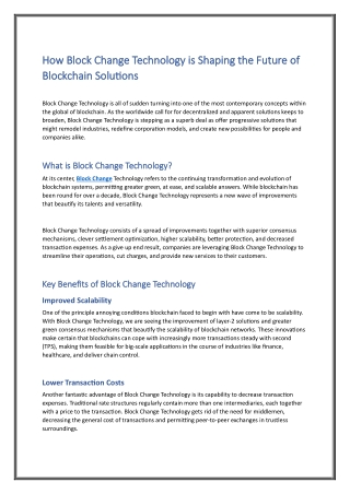 How Block Change Technology is Shaping the Future of Blockchain Solutions