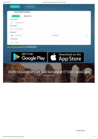Delhi to Udaipur Cab Taxi Service at ₹7100 _ SoloCabs