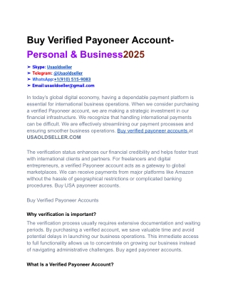 Buy Verified Payoneer Account- Personal & Business2025