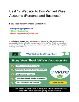 Best 17 Website To Buy Verified Wise Accounts (Personal and Business)