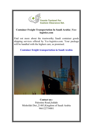 Container Freight Transportation In Saudi Arabia  Ycc-logistics.com