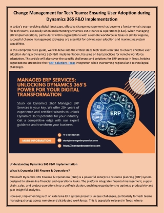 Change Management for Tech Teams Ensuring User Adoption during Dynamics 365 FO Implementation
