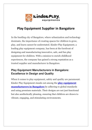 Play Equipment Supplier in Bangalore