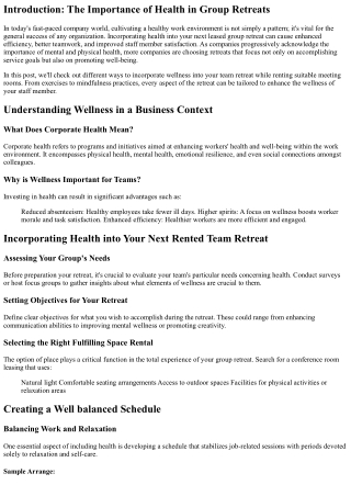 Consisting of Health into Your Next Rented Team Retreat