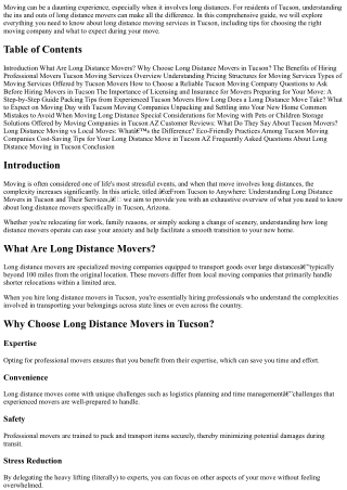From Tucson to Anywhere: Understanding Long Distance Movers in Tucson and Their